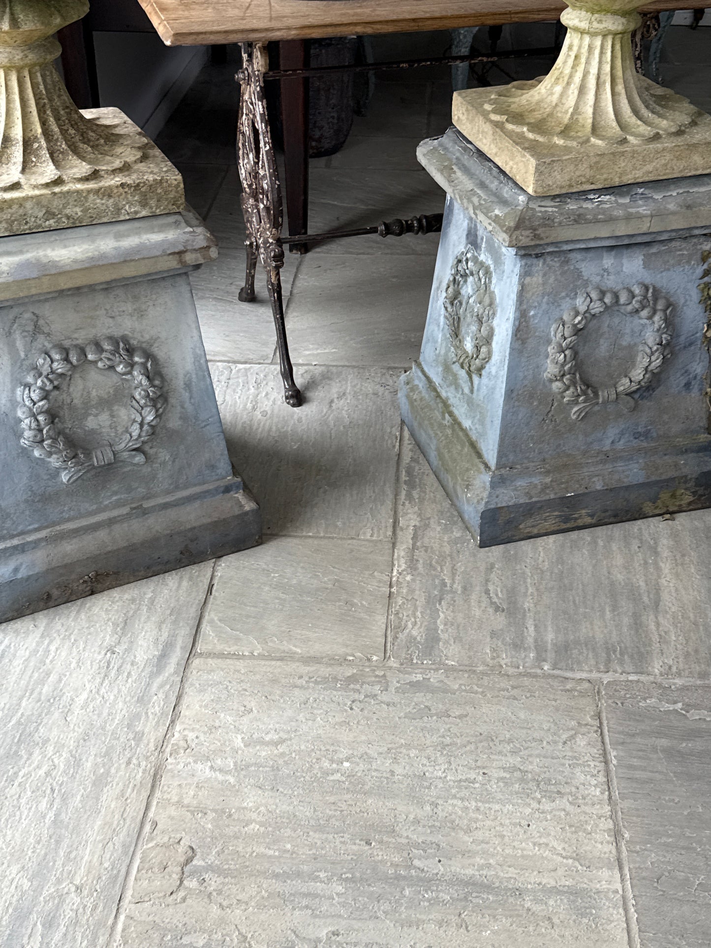 French Metal Pedestal with Laurel Wreath Motif