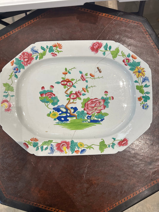 Large Spode “Indian Tree” 19" Platter with Staple Repair
