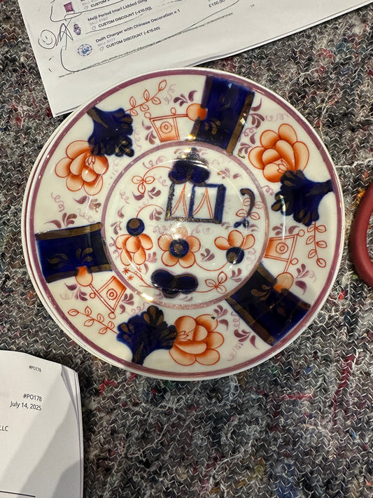 Antique Imari-Style Saucer – Bold Cobalt & Iron Red