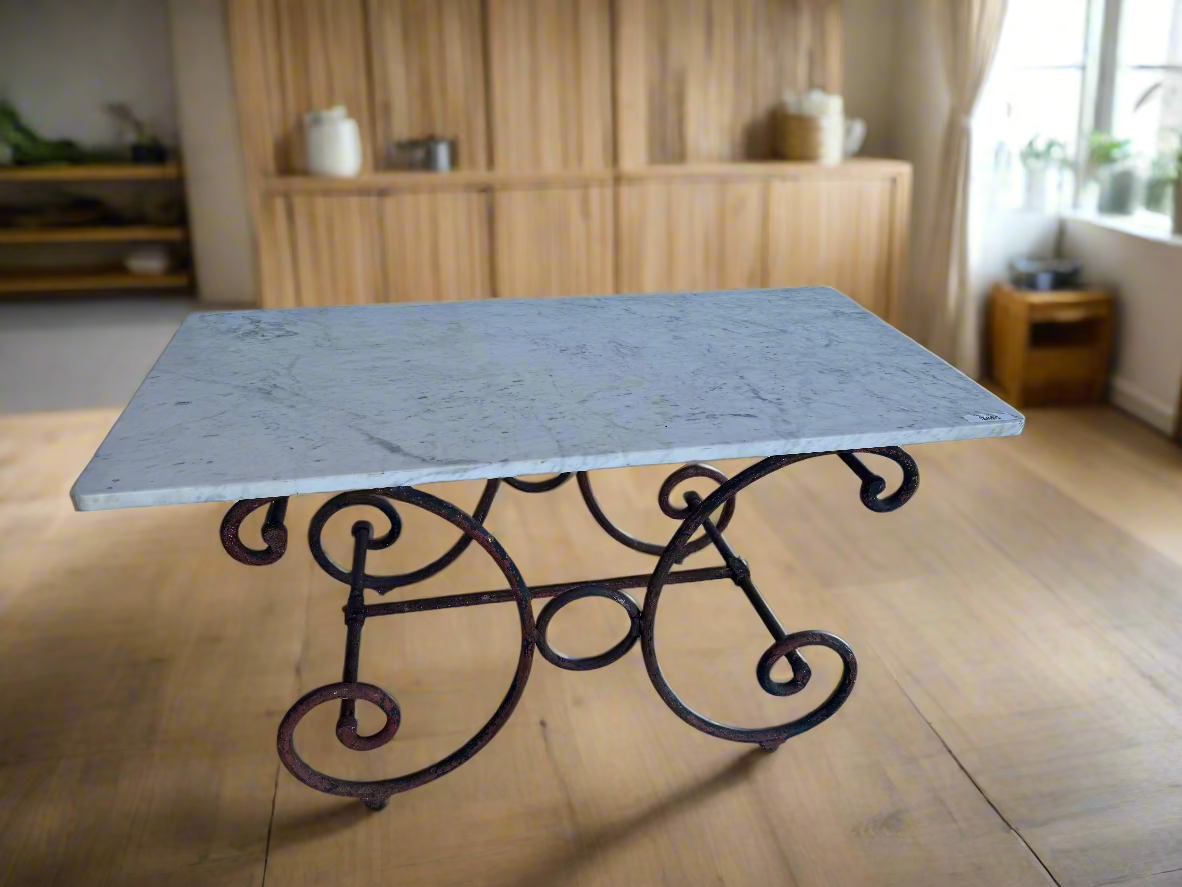 Oversized Marble and Iron Red Pastry Table