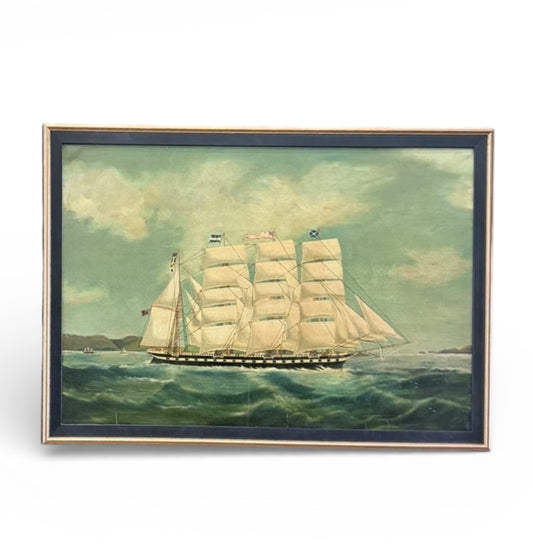 19th C. Maritime Ship Sailor's Painted on Sailcloth MCM