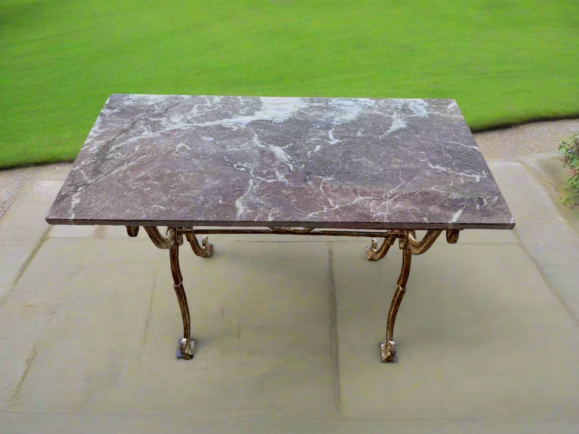 Marble Top Bistro Table 1890 - Rose Top White Base