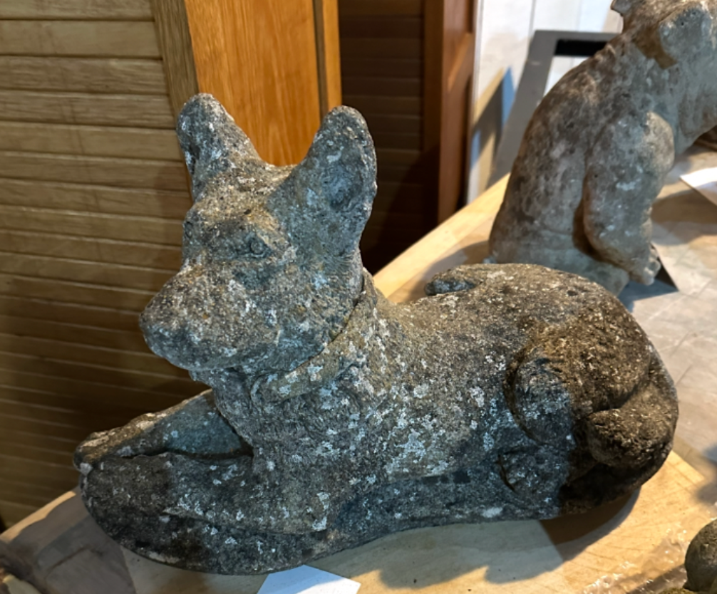 Stone Dog in Repose with Perky Ears