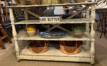 French Painted Shelf with Distressed Finish and Turned Supports