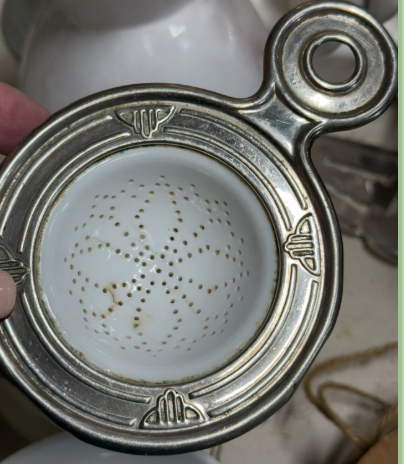 Vintage French Porcelain & Metal Tea Strainer