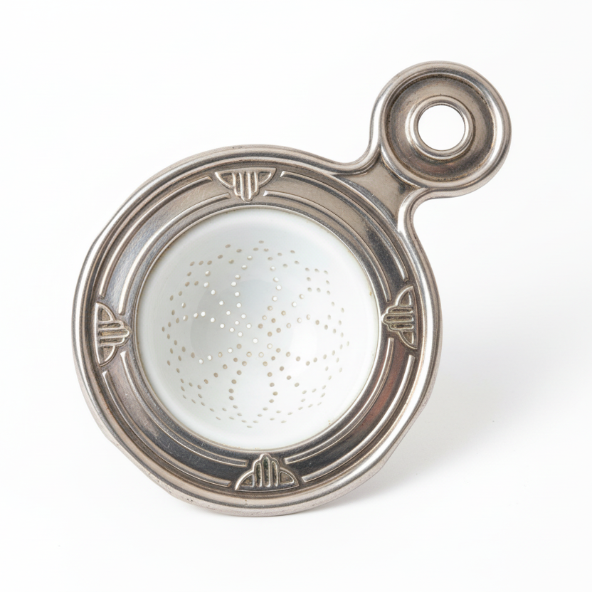 Vintage French Porcelain & Metal Tea Strainer