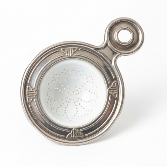 Vintage French Porcelain & Metal Tea Strainer