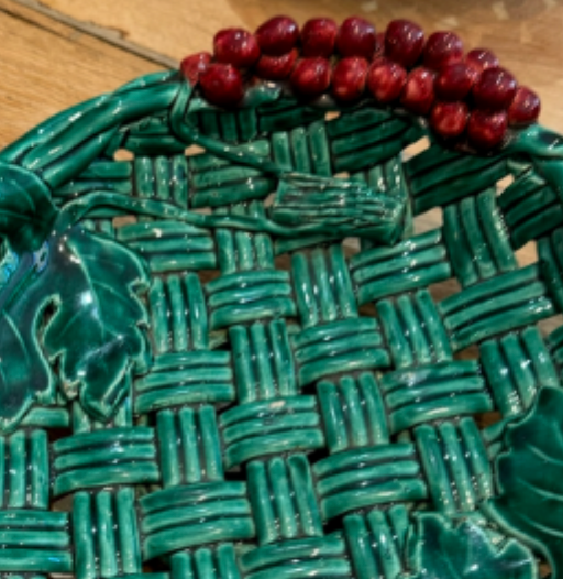 Green Ceramic Basket with Cherries Emile Tessier