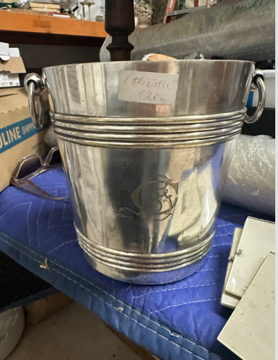 Silver Plated Christofle Champagne Bucket with Monogram CS