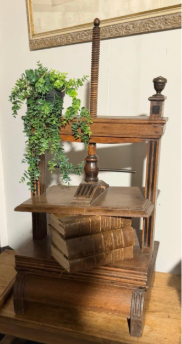 Wood Book Press with Turned Columns and Crank Handle