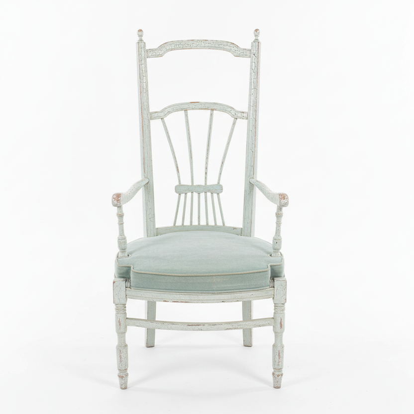 Chair with a cushion on a blurred indoor background