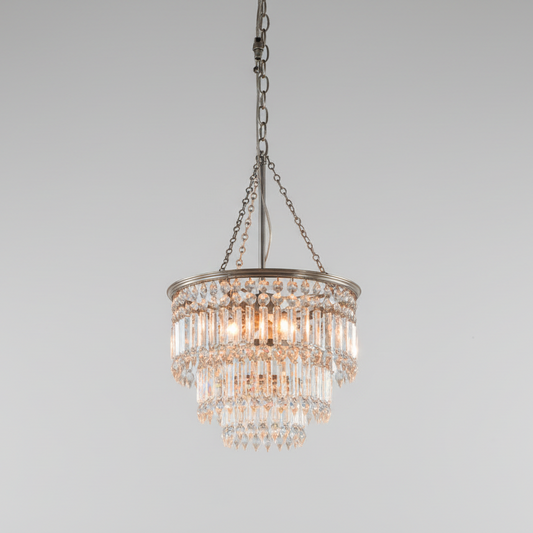 Chandelier with crystal accents on a gray background