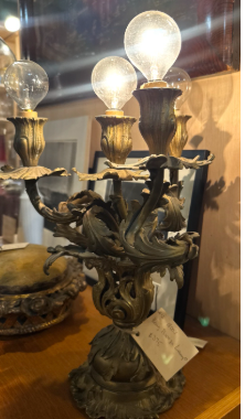 Antique French Rococo Revival Bronze Candelabra Lamp