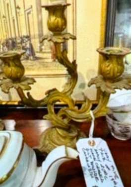 Pair of Bronze Candelabras with Acanthus Leaves and Rococo Scrollwork