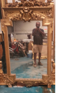 Monumental French Neoclassical Giltwood Pier Mirror with Carved Crest and Lions