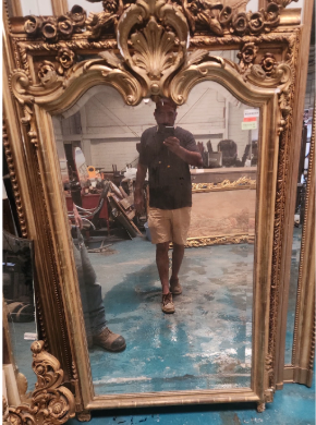 Tall French Louis XV Style Giltwood Mirror with Rococo Crest