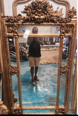 Large Antique French Louis XV Style Giltwood Mirror with Floral Crest
