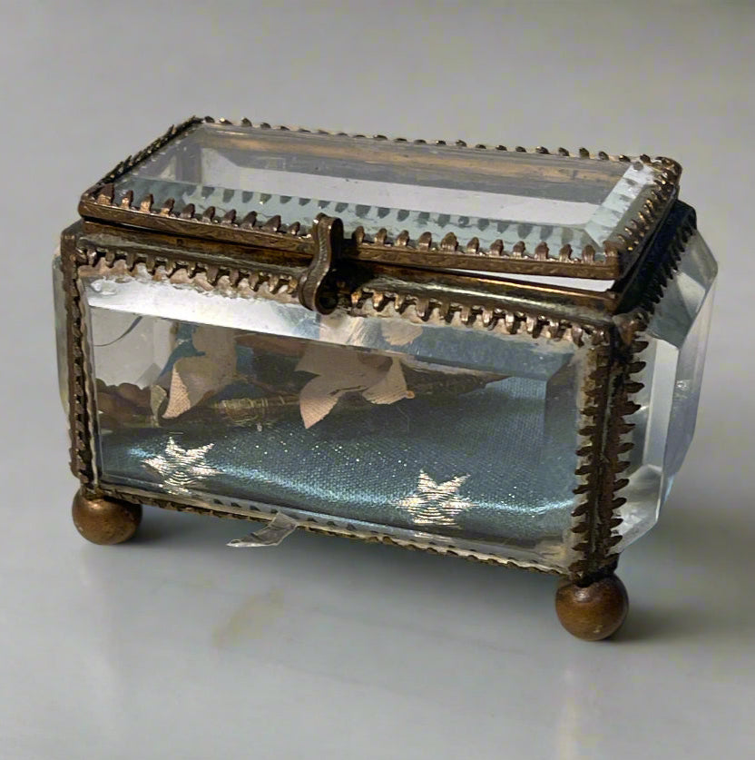 Small Reliquary Box with Beveled Glass and Brass Trim