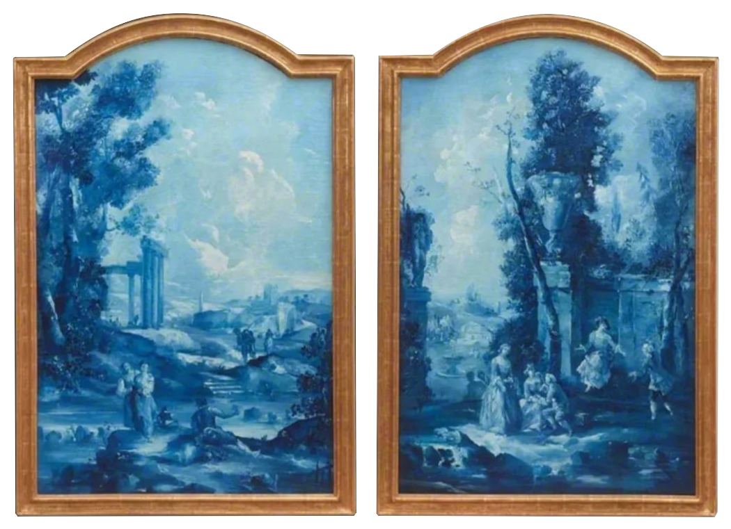 Pair of Grisaille Rococo-Style Landscape Panels on a white background
