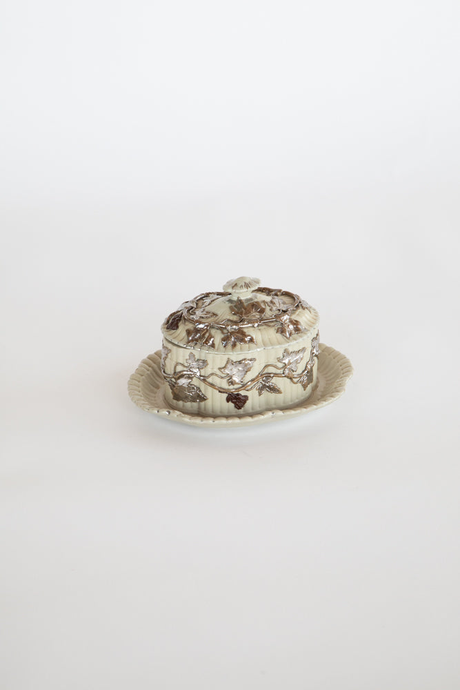 Biedermeier Mettlach Villeroy and Boch Fluted Stoneware Butter Dish