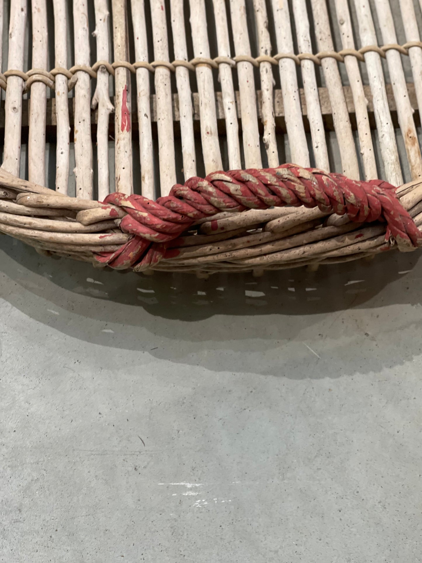 Grape Sorting Basket with Red Writing and Red Handles