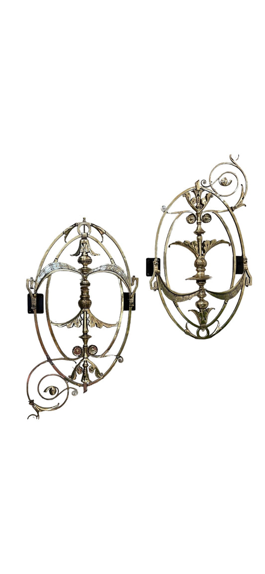 Pair of Decorative Brass Scroll Sconces