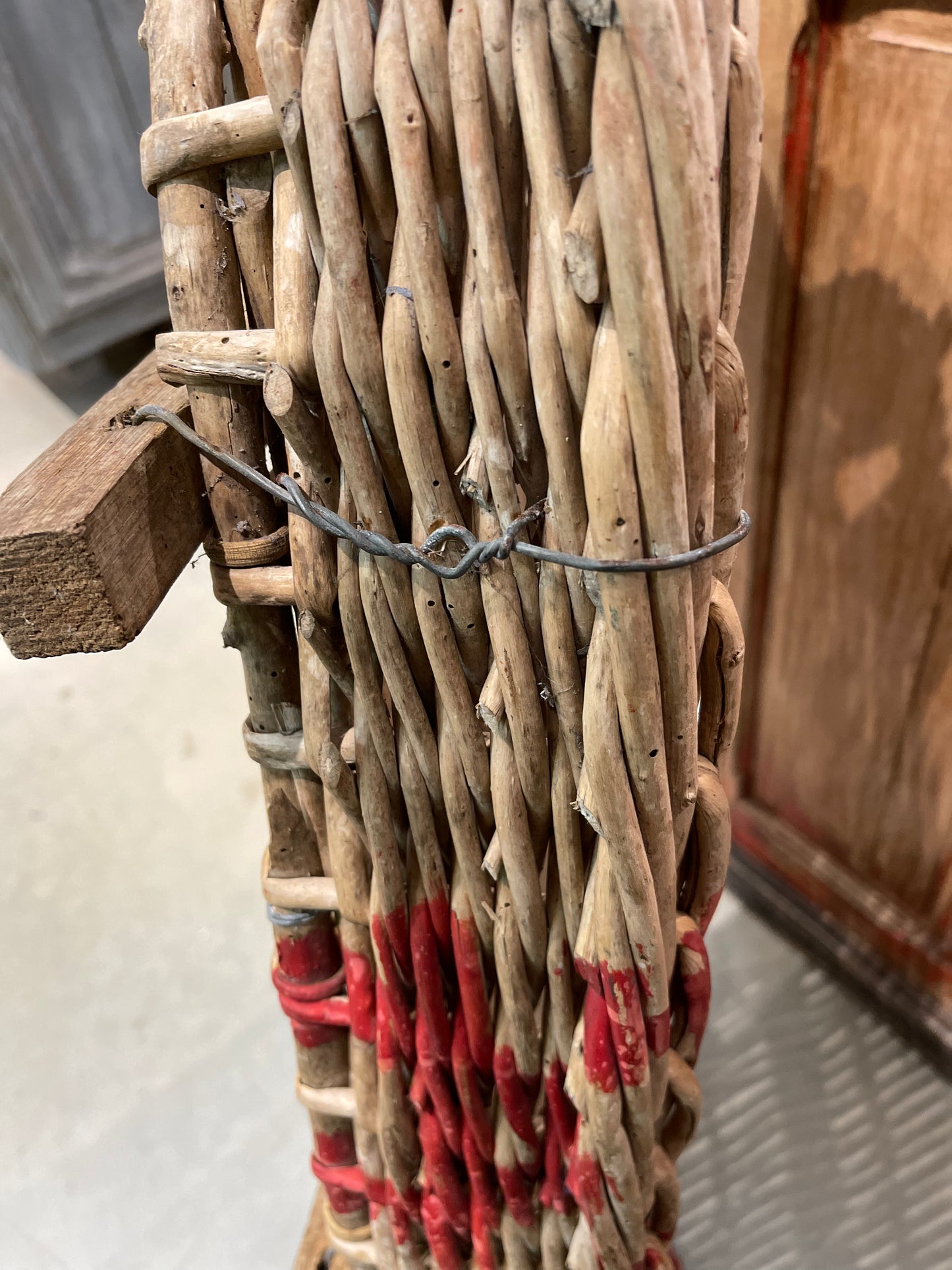 Grape Sorting Basket with Red Writing and Red Handles