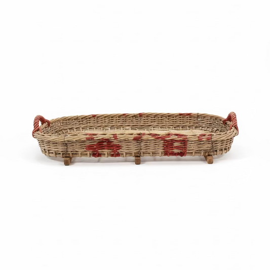 Grape Sorting Basket with Red Writing and Red Handles