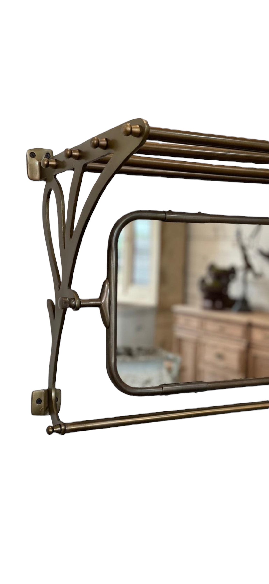 Metal Replica Train Shelf Rack with Mirror and Hooks