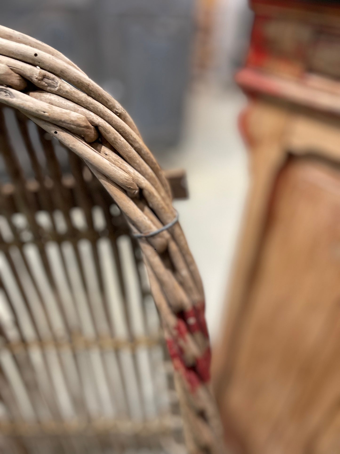 Grape Sorting Basket with Red Writing and Red Handles