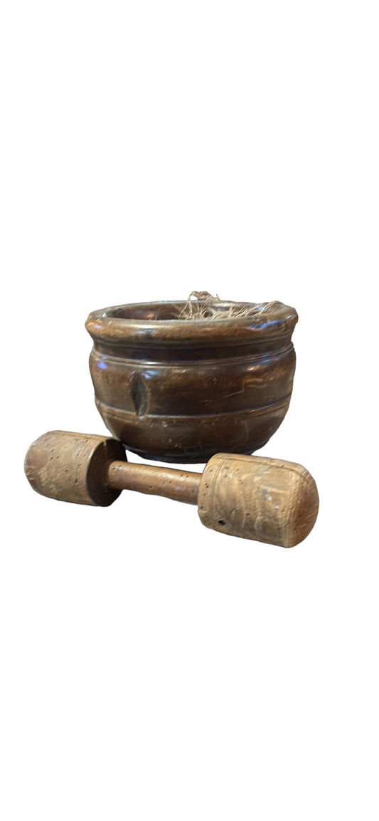 19th Century Wooden Pestle & Mortar