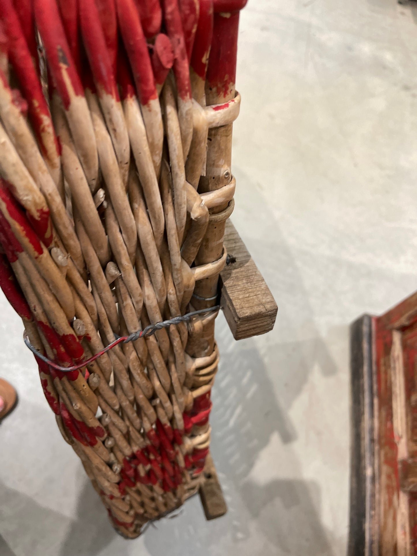 Grape Sorting Basket with Red Writing and Red Handles