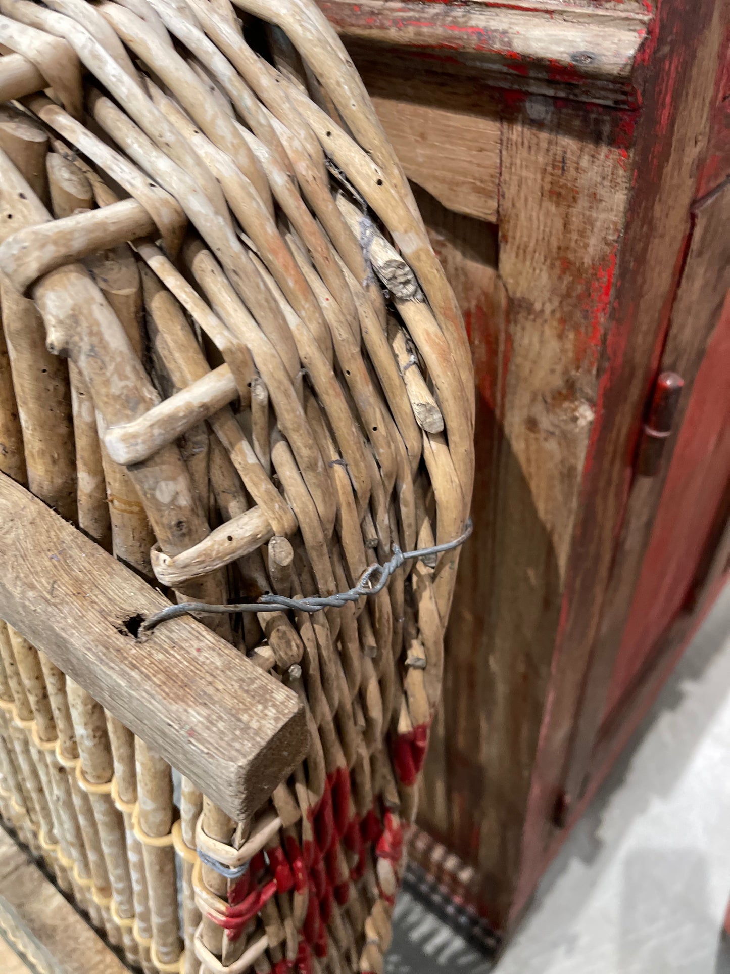 Grape Sorting Basket with Red Writing and Red Handles