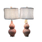 Dusty Rose Pink Double Gourd Lamps with White Shades on Acrylic Bases