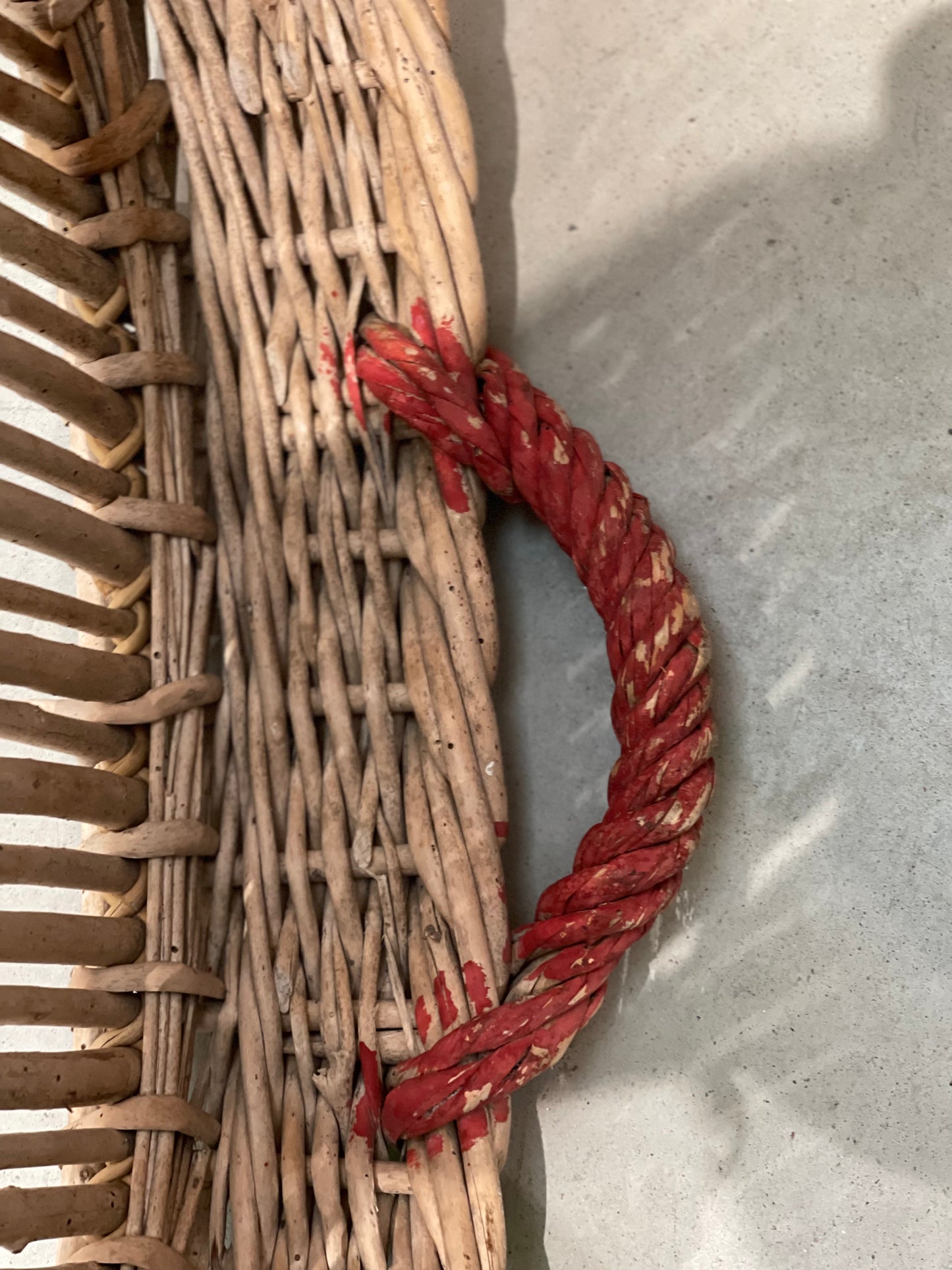 Grape Sorting Basket with Red Writing and Red Handles