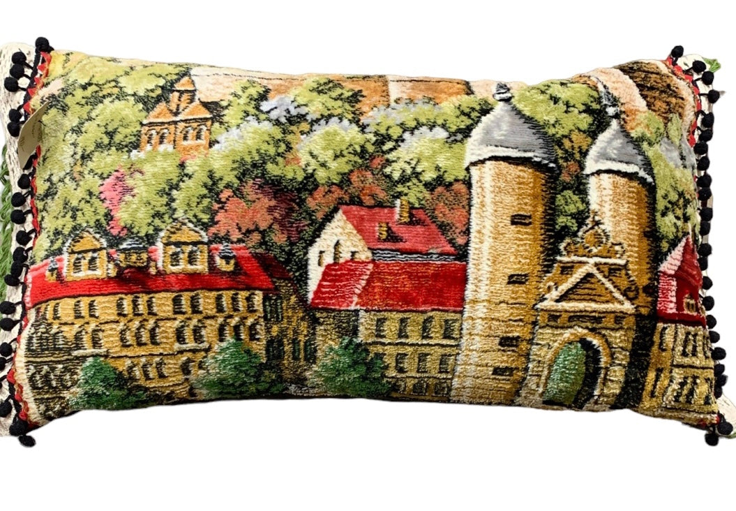 Color Embroidered Pillow with Provencal Scene