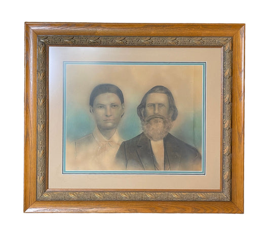 Charcoal and Pastel Husband and Wife Framed 19th Century Artwork