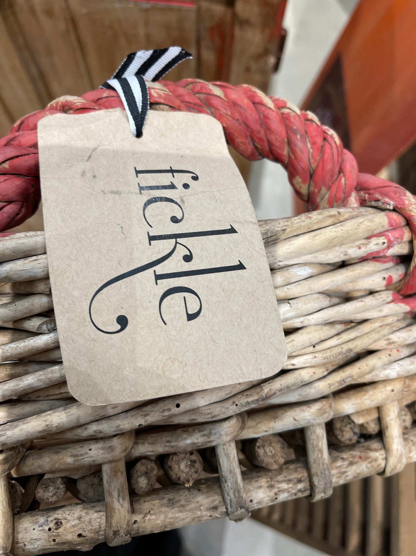 Grape Sorting Basket with Red Writing and Red Handles