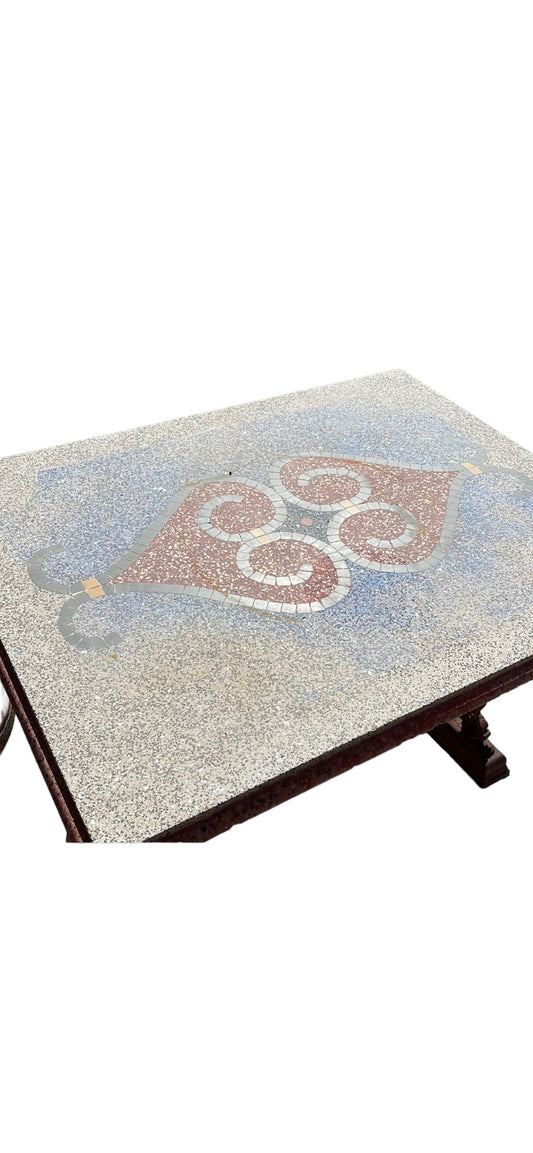 Italian Garden Table with Terrazzo Top and Iron Base