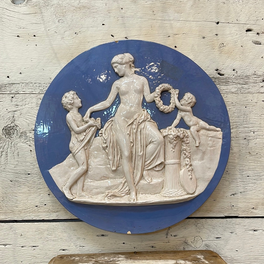 Large Blue & White Glazed Plaque from Home