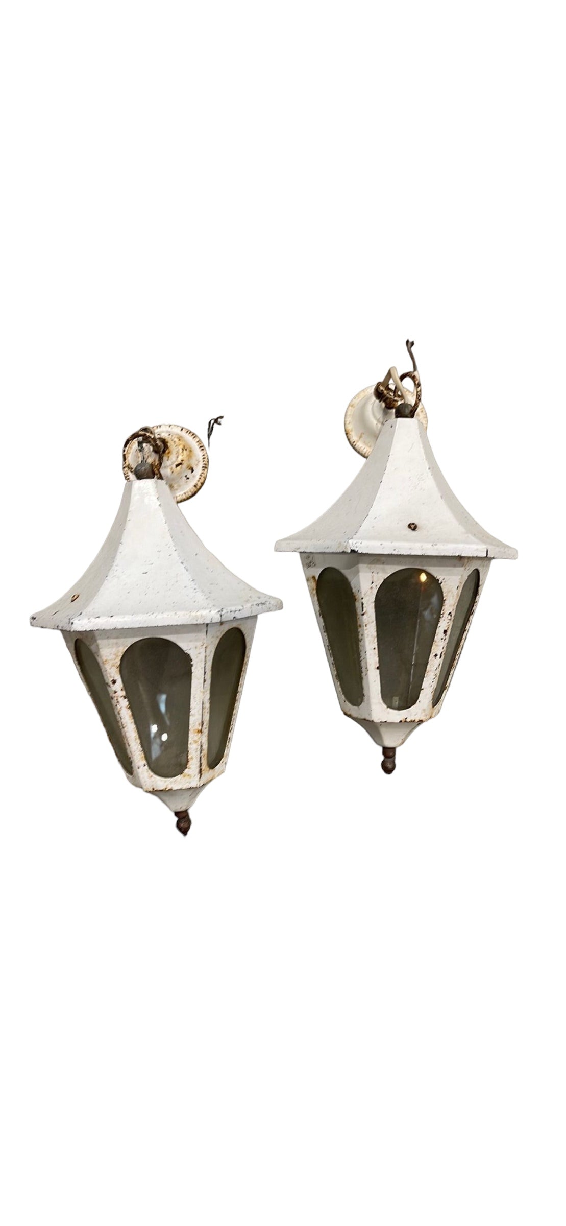 Pair Outdoor Lantern Wall Light French Metal Glass Sconce Exterior Porch