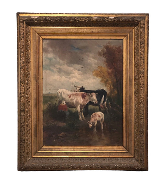 Milk Maid Painting Oil Painting with Cows