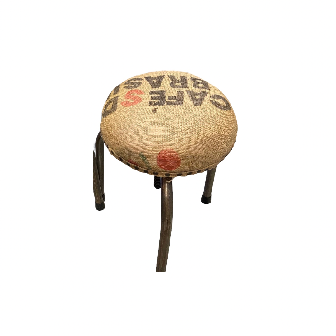 Stool 1950s Covered in Coffee Bag Fabric