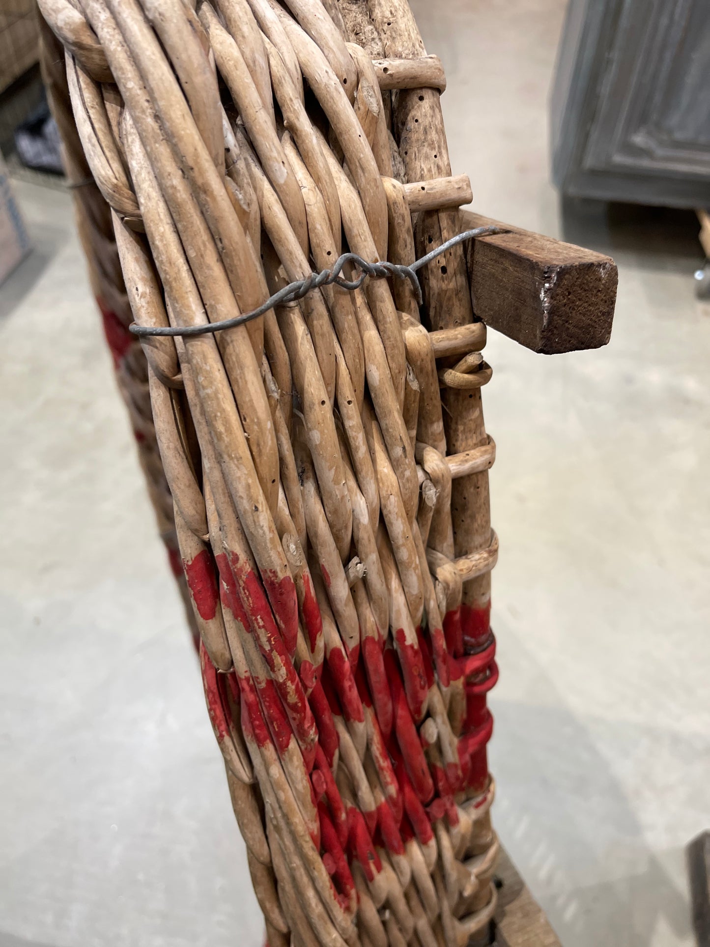 Grape Sorting Basket with Red Writing and Red Handles