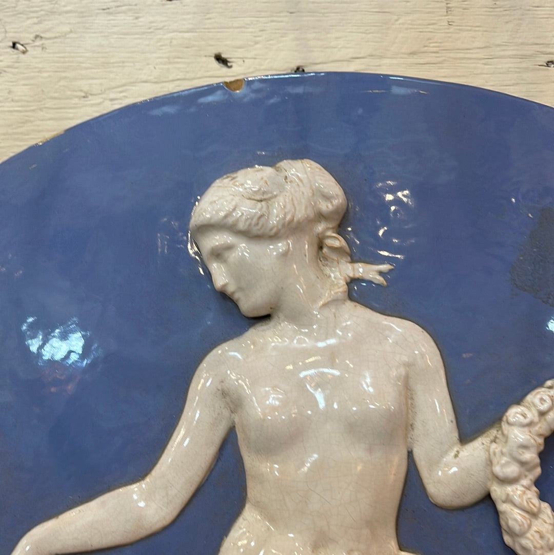 Large Blue & White Glazed Plaque from Home