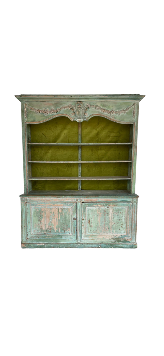 Cupboard - Green 19th Century 2 Pieces