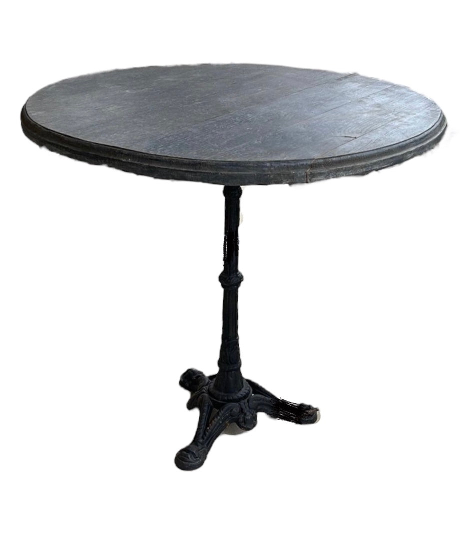 Black Round Wood Table with Black Cast Iron Base