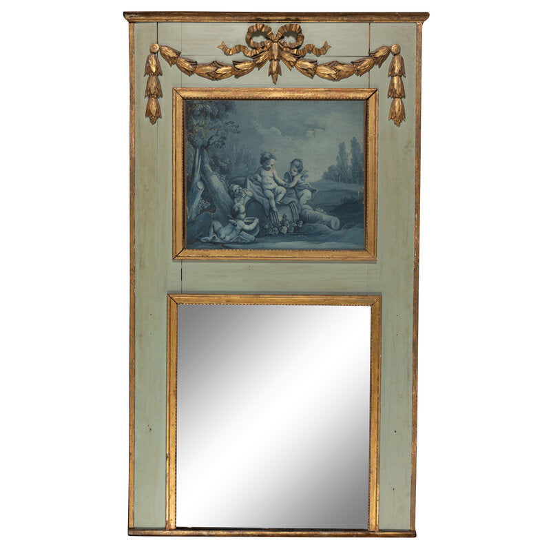 A French Painted and Parcel-Gilt Trumeau Mirror