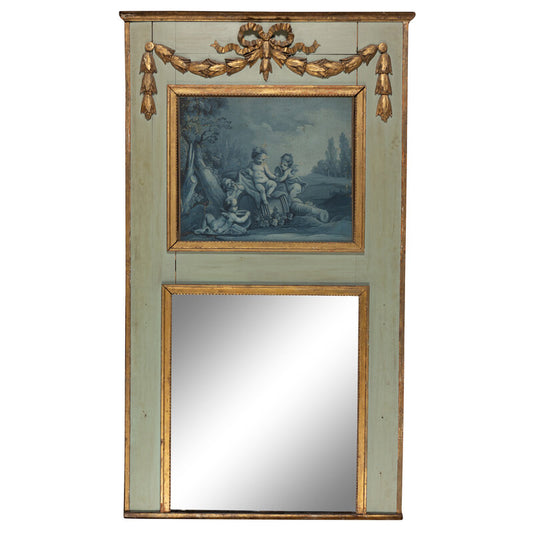 A French Painted and Parcel-Gilt Trumeau Mirror