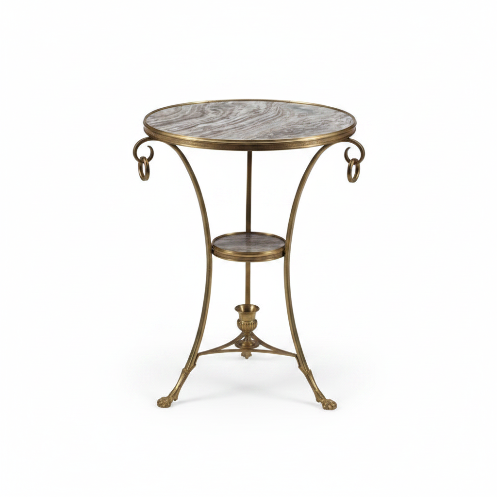 Mid-Century French Neoclassical Style Gilt Bronze and Marble Gueridon Side Table